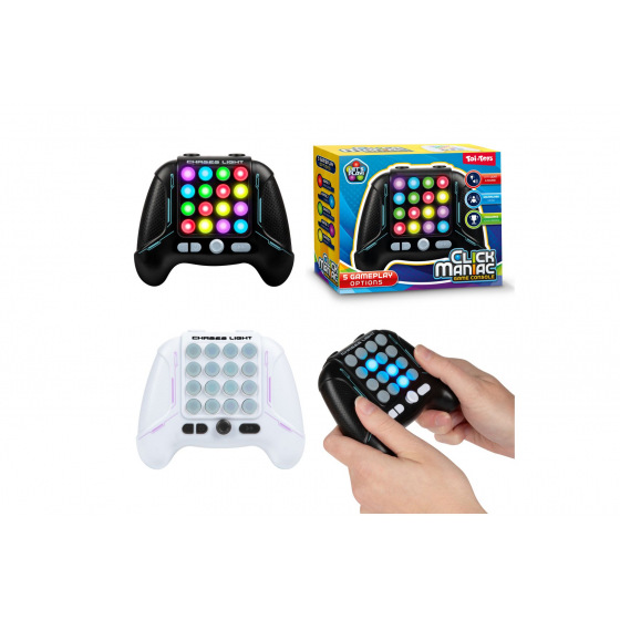 Teddies Reaktionsspiel aus Kunststoff mit Licht und Ton, batteriebetrieben, 2 Farben, in Schachtel 15x12x5,5cm