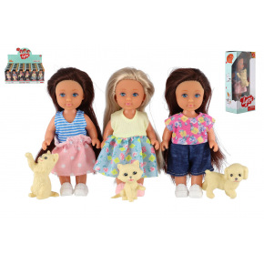 Teddies Panenka s mazlíčkem plast 12cm pevné tělo 3 druhy