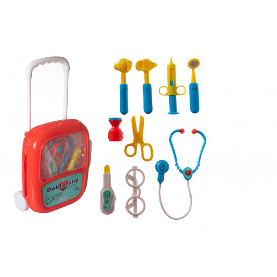 Teddies Sada doktor/lékař plast se stetoskopem na baterie v plastovém kufříku na kolečkách 24x33x10cm