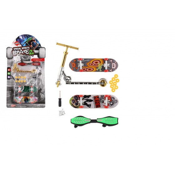 Teddies Set Skateboard zum Schrauben, Finger-Scooter, Waveboard aus Kunststoff mit Zubehör, verschiedene Arten auf Karte 16x30cm