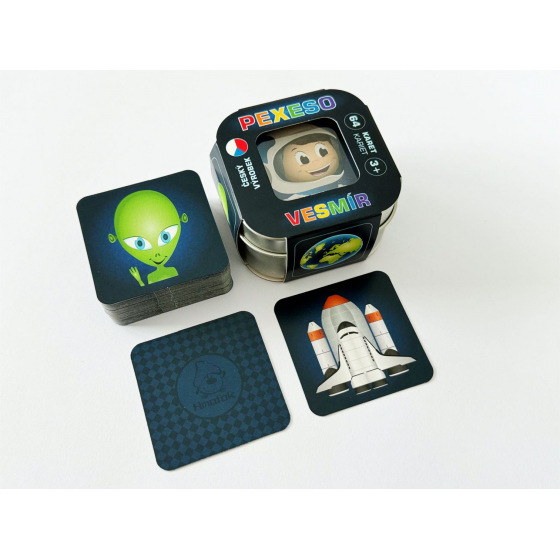Memory-Spiel Weltraum 64 Karten in einer Blechdose 6x6x4cm 9 Stück im Karton