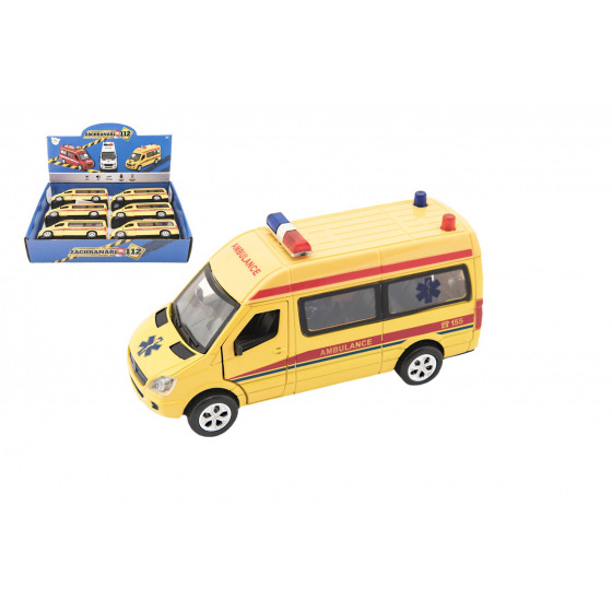 Teddies Auto Krankenwagen Metall/Kunststoff 15cm mit Batterie mit Licht und Sound mit Rückzugmechanismus