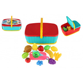 Teddies Piknikový košík - ovoce/zelenina krájecí 15ks plast 2 barvy 28x20cm