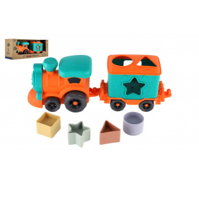 Teddies Mašinka/vláček s vagónem bioplast 30cm vkládačka na volný chod v krabičce 35x14x10cm 18m+