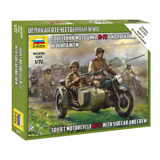 Zvezda Wargames (WWII) figurky 6277 - Soviet M-72 Sidecar Motorcycle w/Crew (1:72)