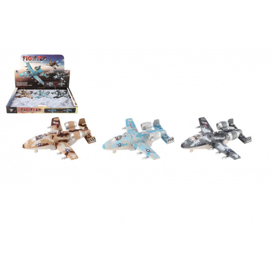 Teddies Kampfjet Metall/Kunststoff 15cm mit Rückzug, batteriebetrieben mit Sound, Licht in 3 Farben