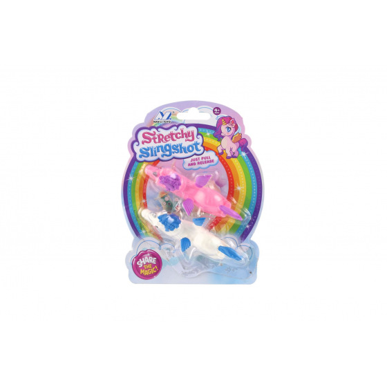 Teddies Einhorn 2 Stk. aufziehbar fliegend schießend antistress Silikon 10cm auf Karte