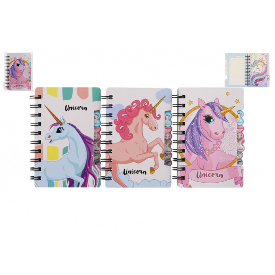 Teddies Zápisník/blok jednorožec kroužkový 14,5x10cm 3 druhy v sáčku