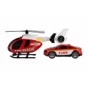 Teddies Hubschrauber, Feuerwehr-Auto aus Kunststoff mit Batterie, mit Licht und Sound in Schachtel 37x17,5x12cm