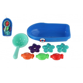 Sada do vany plast lodička, sítko s mořskými zvířátky v síťce 14x24cm