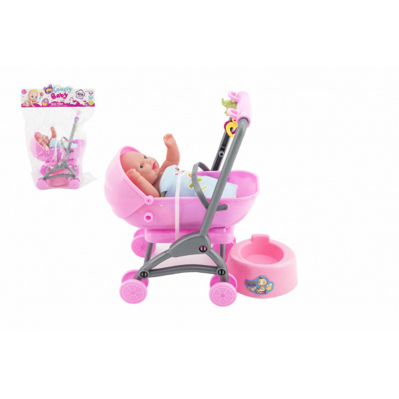 Teddies Miminko/panenka kloubová 12cm v kočárku 10x14x18cm plast s doplňky v sáčku