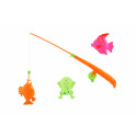Teddies Spiel Fische/Angler magnetisch Kunststoff 3 Stk.+Rute Kunststoff 34cm Farbmix auf Karte