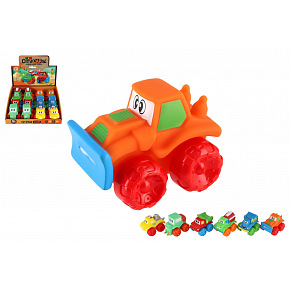 Teddies Auto budowlane dla najmłodszych plastikowe 7x7cm na wolny bieg mix rodzajów 12 sztuk w pudełku 18m+