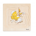 Woody drevené puzzle na doske - Vývoj sliepky