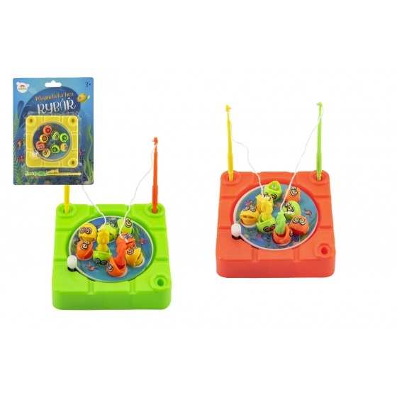 Teddies Spiel Fische/Angler magnetisch Kunststoff 10x10cm zum Aufziehen 3 Farben auf Karte 15x20x3cm