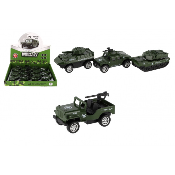 Teddies Auto vojenské mini kov/plast 7-8cm na zpětné natažení 4 druhy