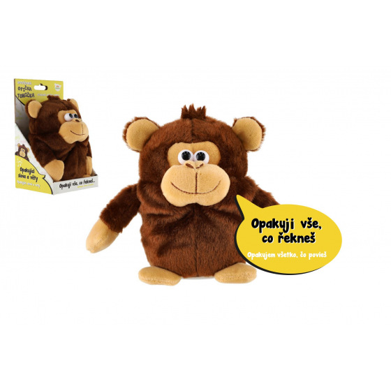 Teddies Äffchen Tonička, das Sätze wiederholt, Plüsch 18cm, batteriebetrieben mit Sound, in Schachtel 12x20x10cm im Beutel