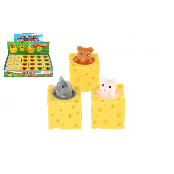 Teddies Myška v sýru mačkací antistresová plast 3 barvy
