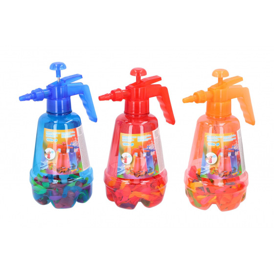 Teddies Wasserbombenpumpe + 100 Wasserbomben, gemischte Farben, Kunststoff, 30 cm