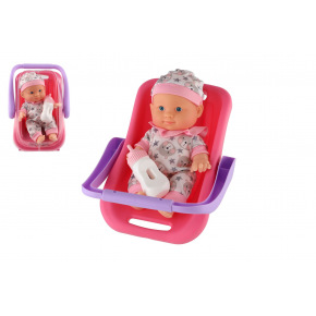 Teddies Panenka miminko plast 22cm pevné tělo v nosítku/autosedačce s lahvičkou 2 barvy
