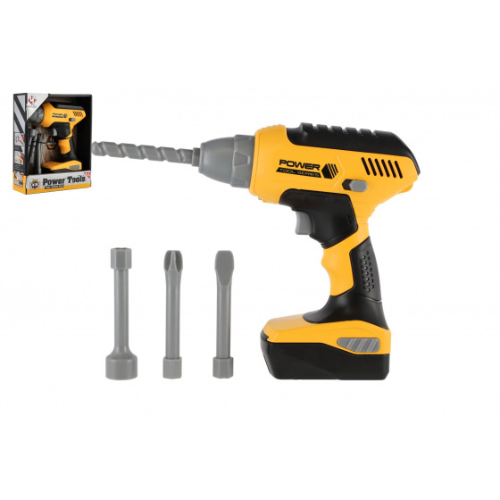 Teddies Akku-Bohrmaschine Werkzeug Kunststoff 15x18cm mit Zubehör batteriebetrieben mit Sound in Schachtel 18x22x6cm