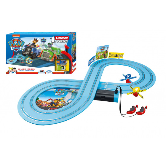 Carrera Autorennbahn First Paw Patrol 2,4m Kunststoff +2 batteriebetriebene Autos. in einer Schachtel 50x30x7cm