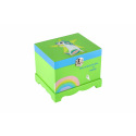 Teddies Schmuckkästchen Einhorn spielend mit Aufziehmechanismus Holz klappbarer Deckel grün 12,5x10,5cm in Schachtel