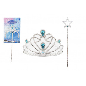 Teddies Zestaw Beauty dla księżniczek plastikowa korona + różdżka 34cm na karcie