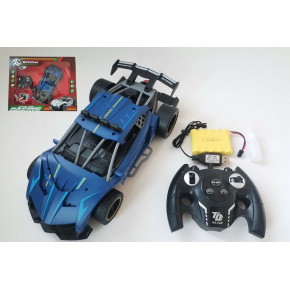 Auto RC Sport modré vypouštějící páru plast 30cm 2,4GHz na bat. + dobíjecí pack v krabici 43x35x12cm