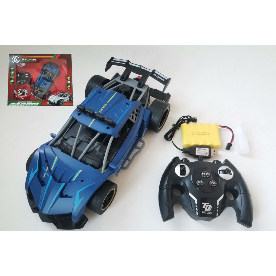 Auto RC Sport modré vypouštějící páru plast 30cm 2,4GHz na bat. + dobíjecí pack v krabici 43x35x12cm