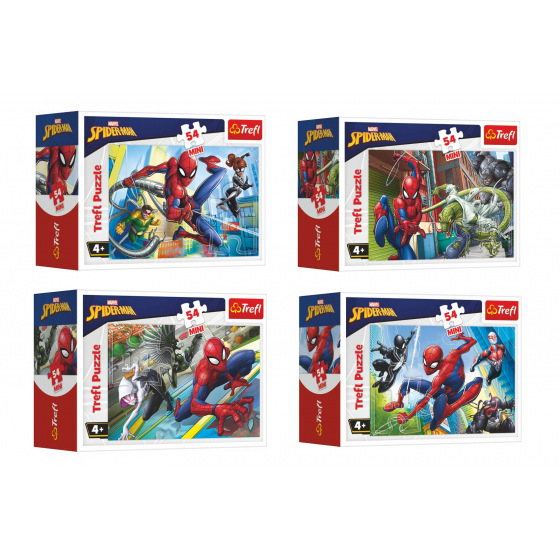 Trefl Minipuzzle 54 dílků Spidermanův čas 4 druhy v krabičce 9x6,5x4cm