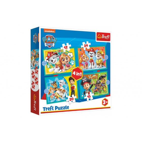 Trefl Puzzle 4v1 Glückliches Team Paw Patrol in der Box 28x28x6cm