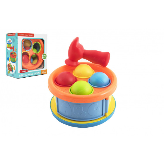 Teddies Zatloukačka/Bubínek 17cm 2v1 plast s kladívkem s míčky 4ks 2 barvy