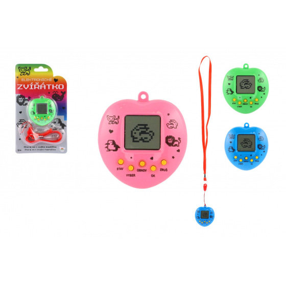 Teddies Elektronisches Tierchen Anhänger mit Schnur aus Kunststoff 5x6cm mit Batterie. 3 Farben mit Sound auf Karte 10,5x15x2cm