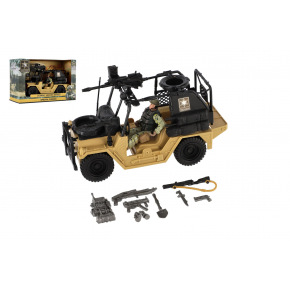 Teddies Wojskowy samochód terenowy z żołnierzem plastikowy z akcesoriami do swobodnego biegania w pudełku 27x18x11,5cm