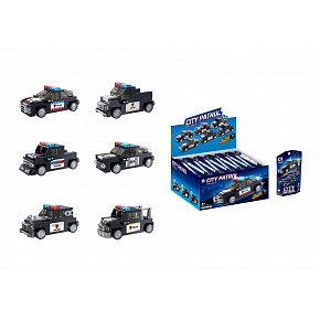 Wiky Stavebnice auto policejní na zpětné natažení mix druhů v krabičce 11x18,5cm 12ks v boxu