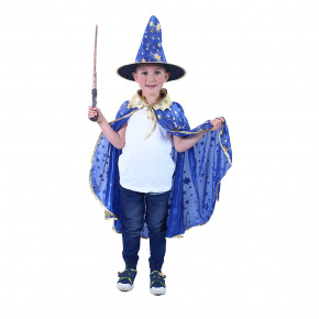 Rappa Detský plášť modrý s klobúkom čarodejnice/Halloween