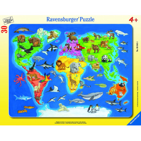 Ravensburger Detské puzzle Mapa sveta so zvieratami 30-48d