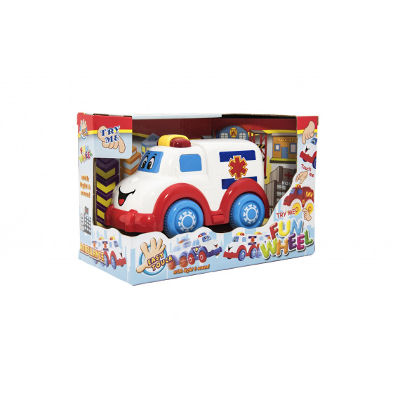 Teddies Auto ambulancie pre najmenších plast 15cm na voľný chod na bat. so svetlom so zvukom v krabičke 12m+