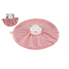 Teddies Kot śpiący grzechotka pluszowa 25x25cm różowa na karcie w torbie 0+
