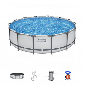 Bestway Aufstellpool rund Steel Pro MAX, Kartuschenfilter, Leiter, Abdeckplane, Durchmesser 4,27m, Höhe 1,07m