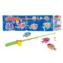 Teddies Spiel Fische/Angler magnetisch Kunststoff 4 Stk.+Rute Kunststoff 44cm 2 Farben auf Karte