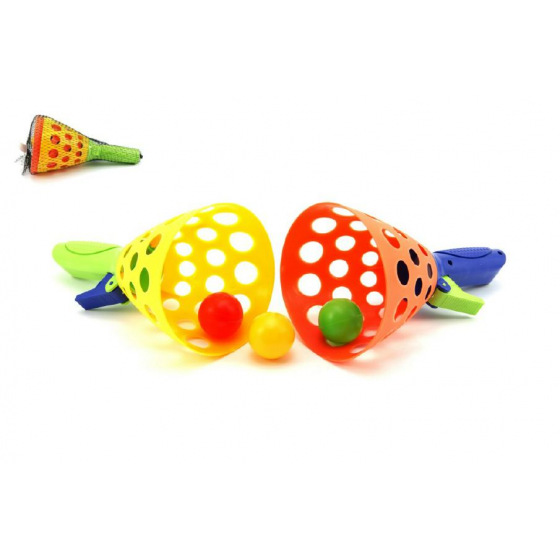 Teddies Catch ball hra 2ks + 3 míčky plast 19cm v síťce