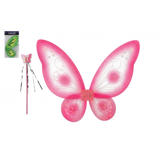 Teddies Křídla motýlí s hůlkou nylon 2 barvy v sáčku 30,5x46x1cm karneval