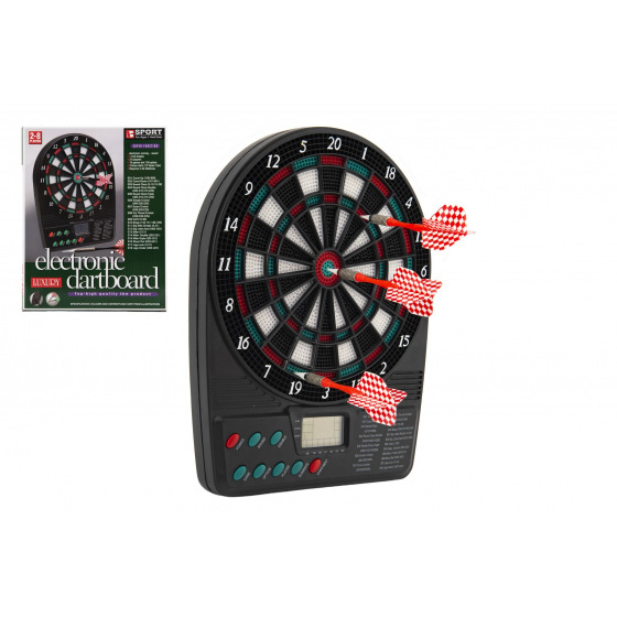 Teddies Elektronische Dartscheibe digital 20x26cm + 3 Pfeile aus Kunststoff mit Batterien und Sound in Schachtel 21x27x4cm