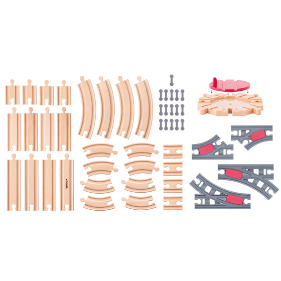 Woody Zestaw torów z obrotnicą, 50 sztuk