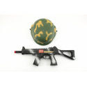 Teddies Vojenská sada samopal 31cm na setrvačník jiskřící+helma/přilba v síťce