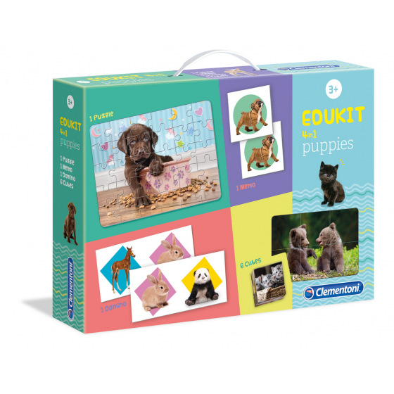 Clementoni EDUkit - Štěňátka 4v1 (pexeso, 60 puzzle, domino, 6 kostek)