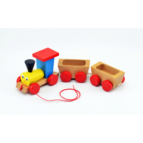 Miva Pociąg Miva + 2 wagony, drewniany, kolorowy, długość całkowita 43cm w pudełku 12m+