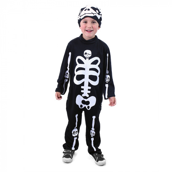 Rappa Kinderkostüm Skelett mit Mütze (M)